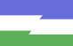 Flag of Cascadia. A horizontal tricolor, offset with a bottom-to-top slash near the middle. The top par is blue, the middle white, and bottom green.